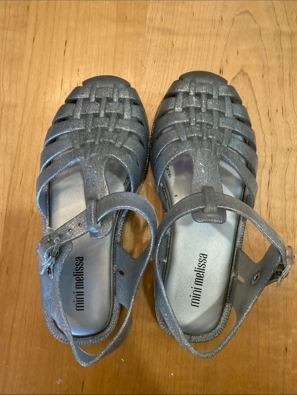 Mini Melissa Girls' Silver Glitter Jelly Sandals